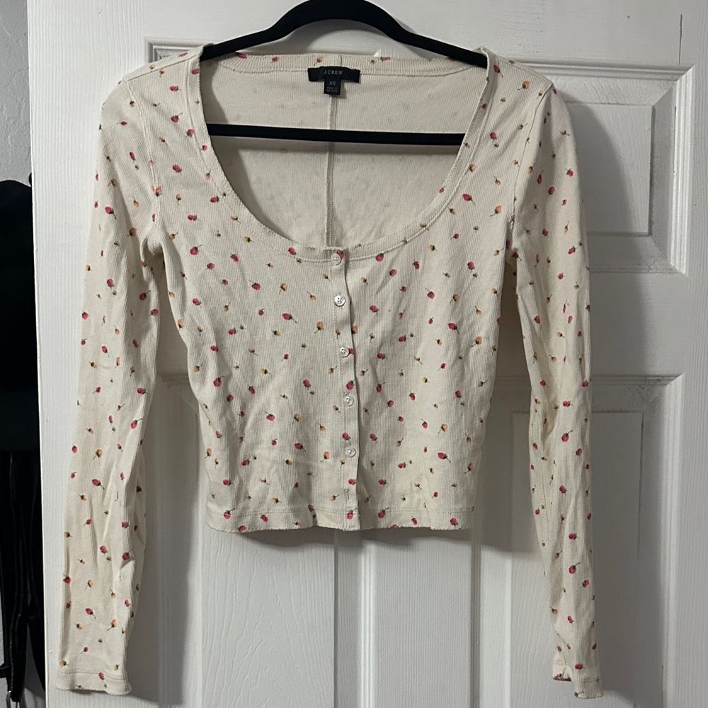 J. Crew Cream Floral Button-Up Blouse
